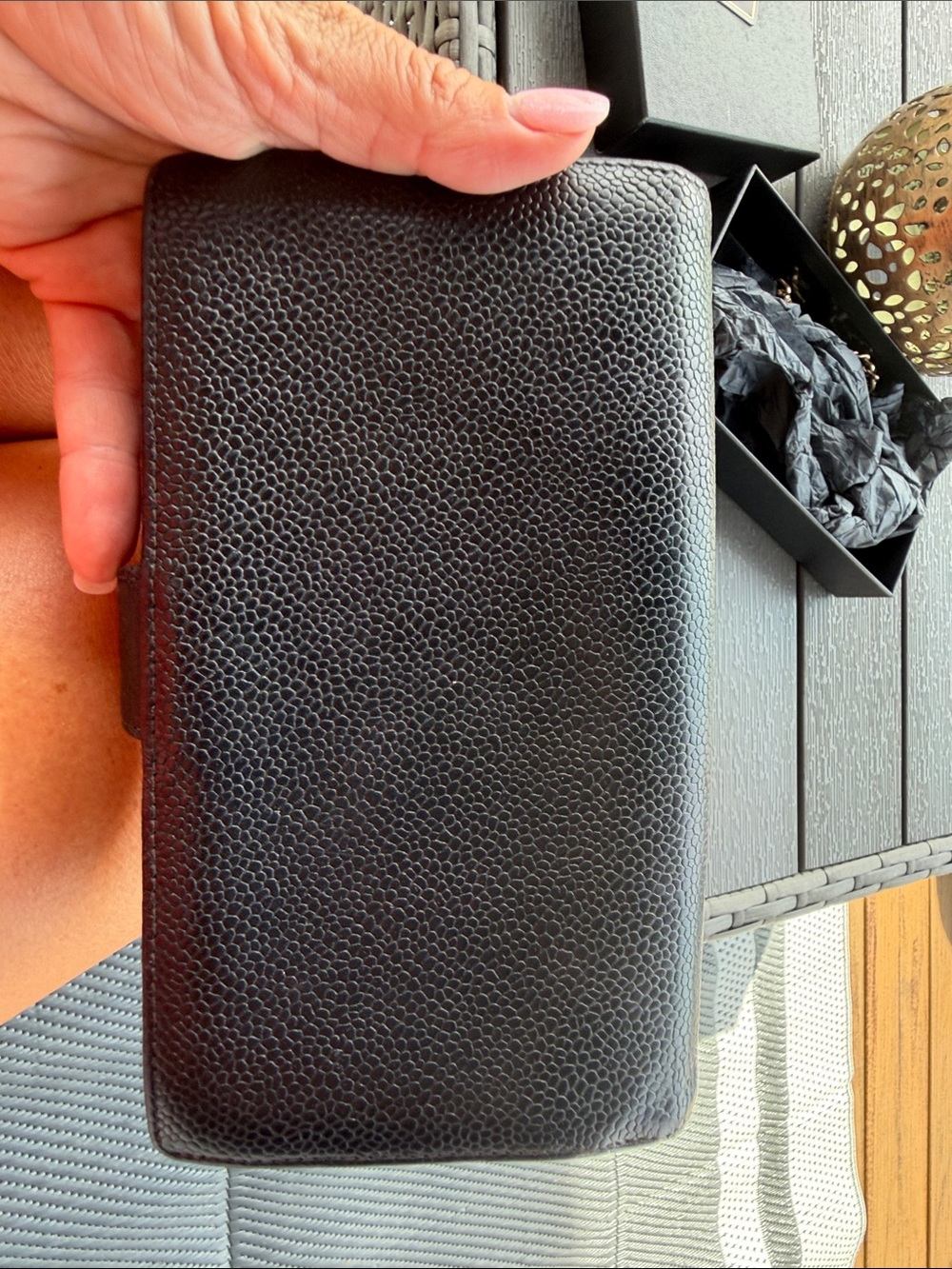 Authentic CHANEL Black Pebbled Leather Wallet with Embossed CC (with chain) - Picture 5 of 11